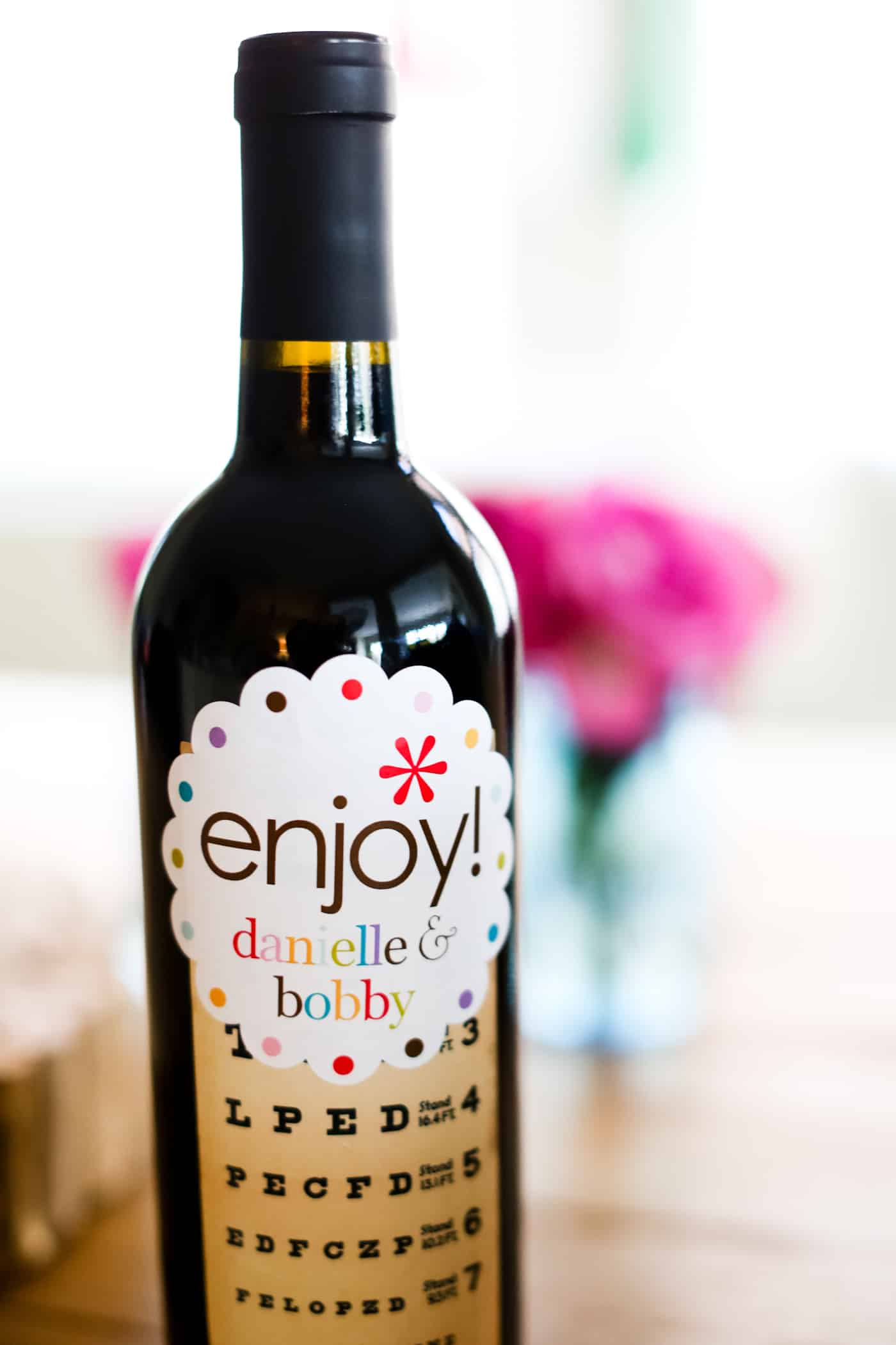 bottle of wine with gift label