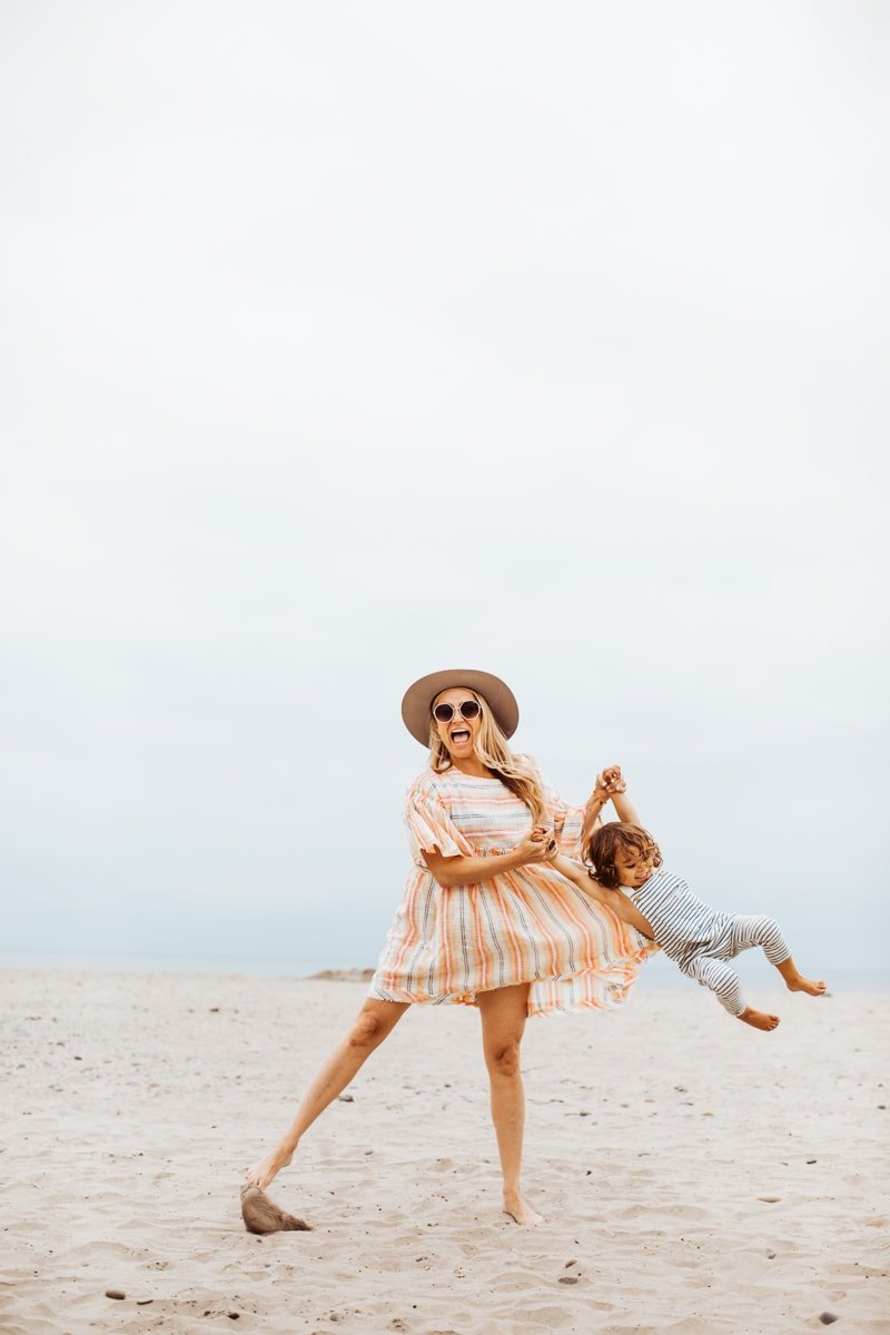 beach mother and child