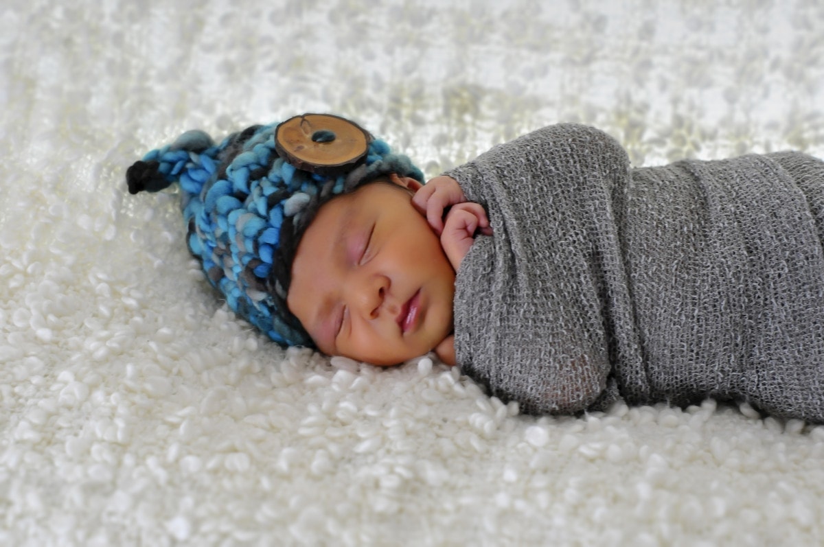 sleeping baby with beanie
