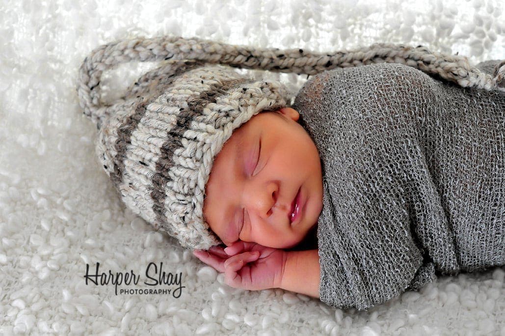 sleeping baby with beanie