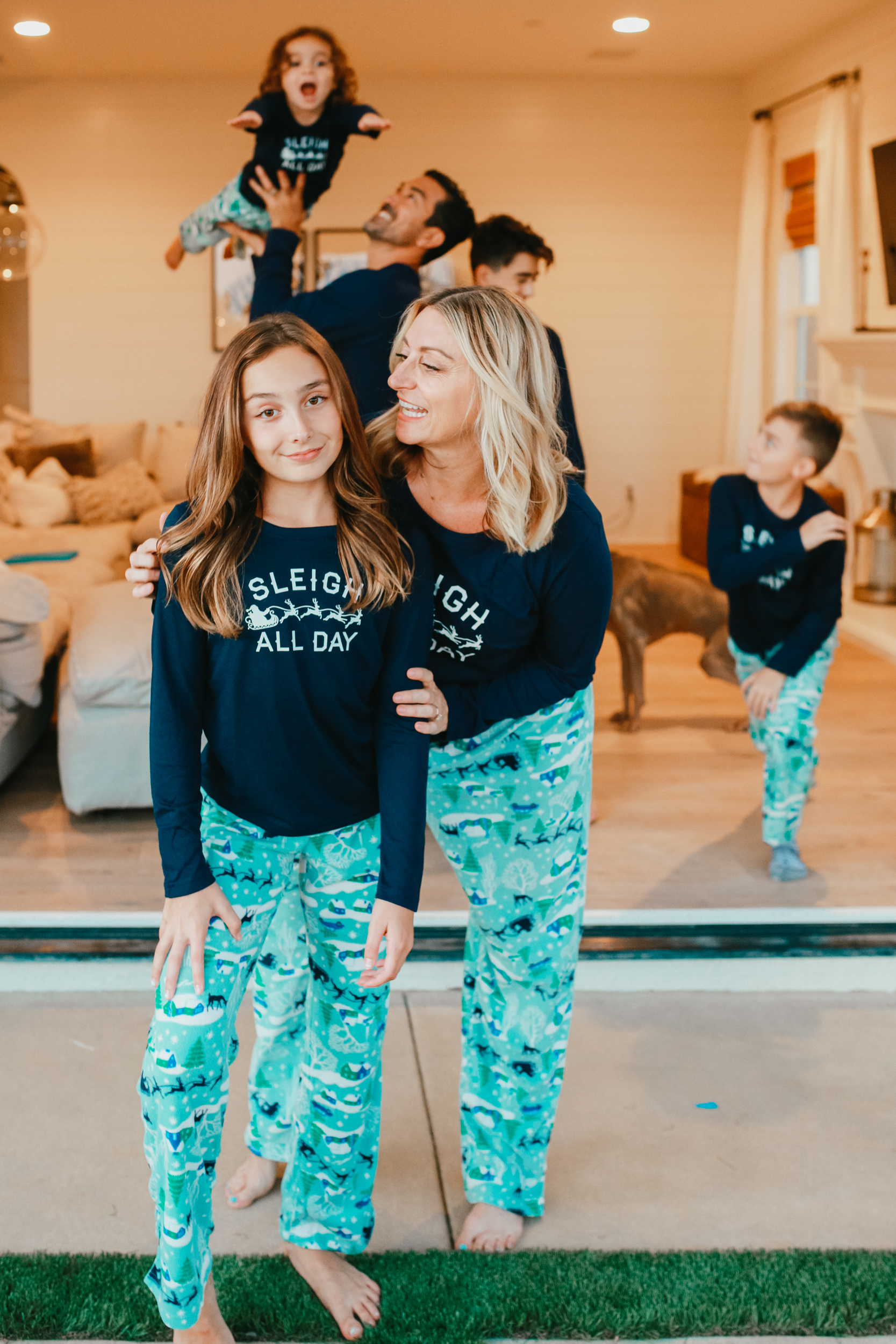 family in matching pajamas