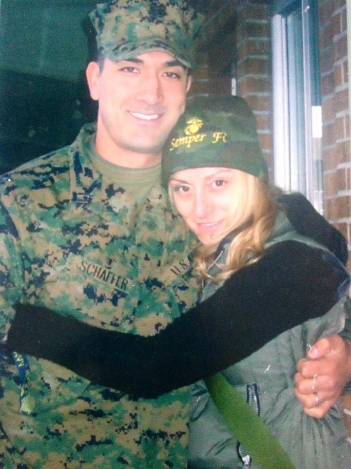 military couple hugging