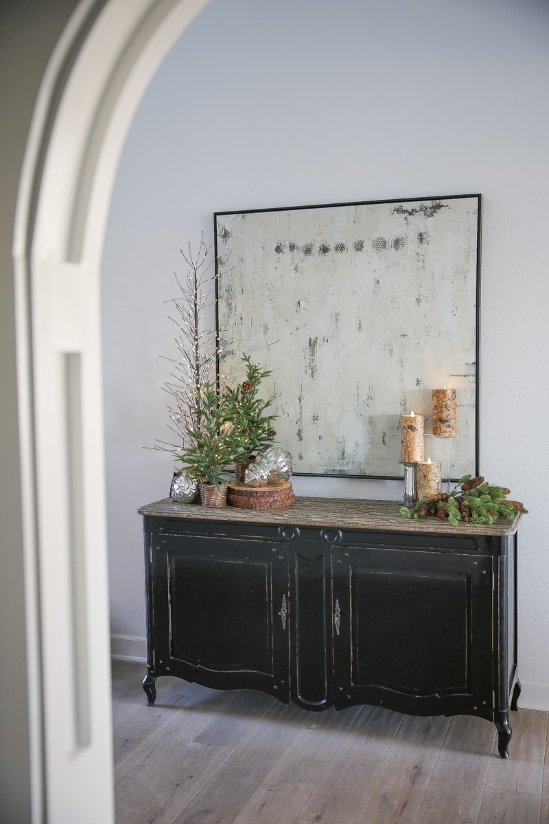 console table with christmas decor