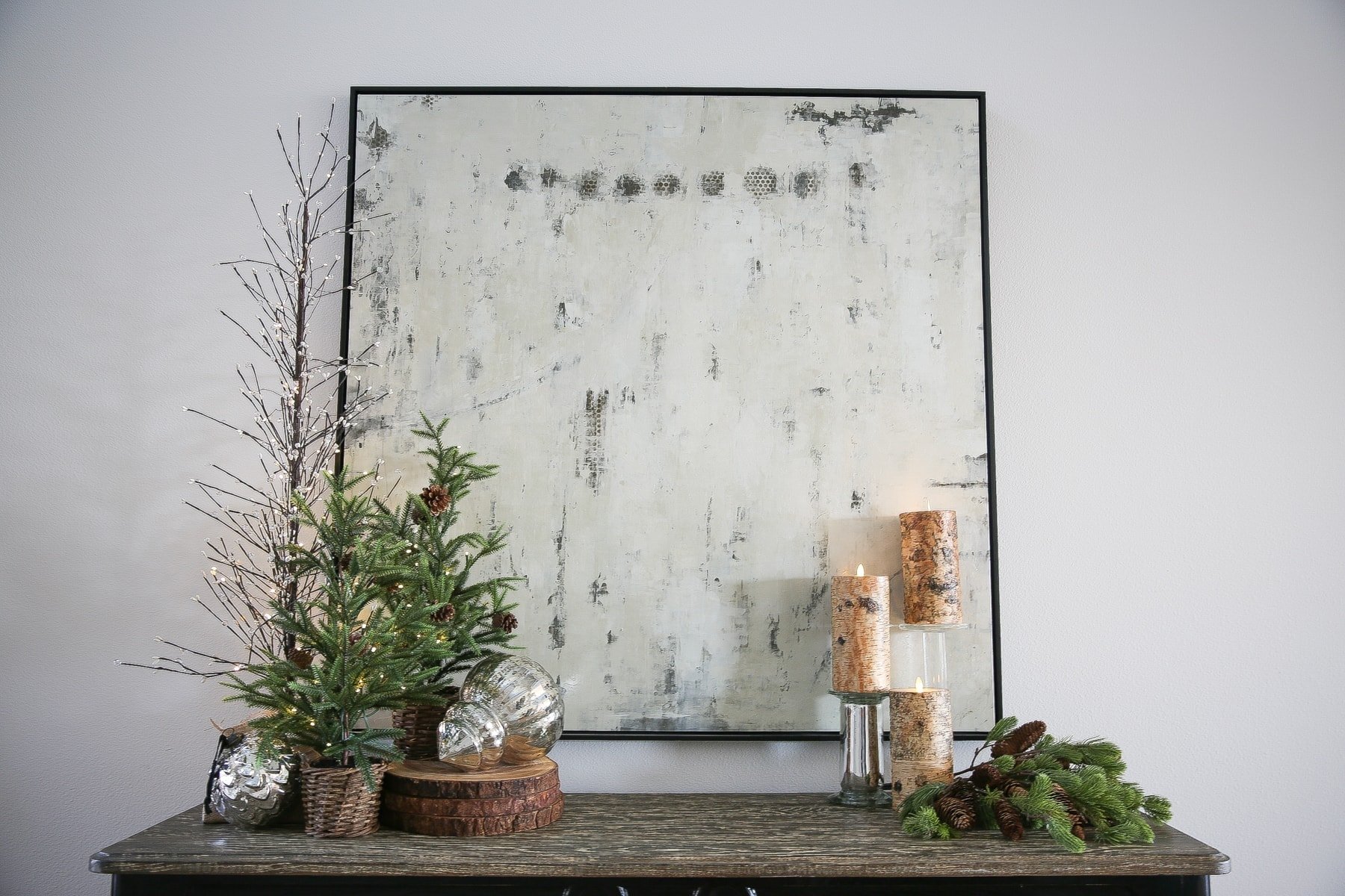 console table with christmas decor