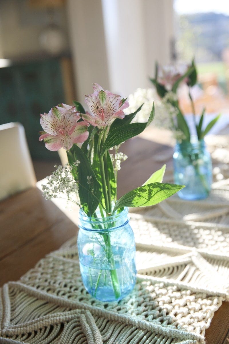 blue vase with flowers