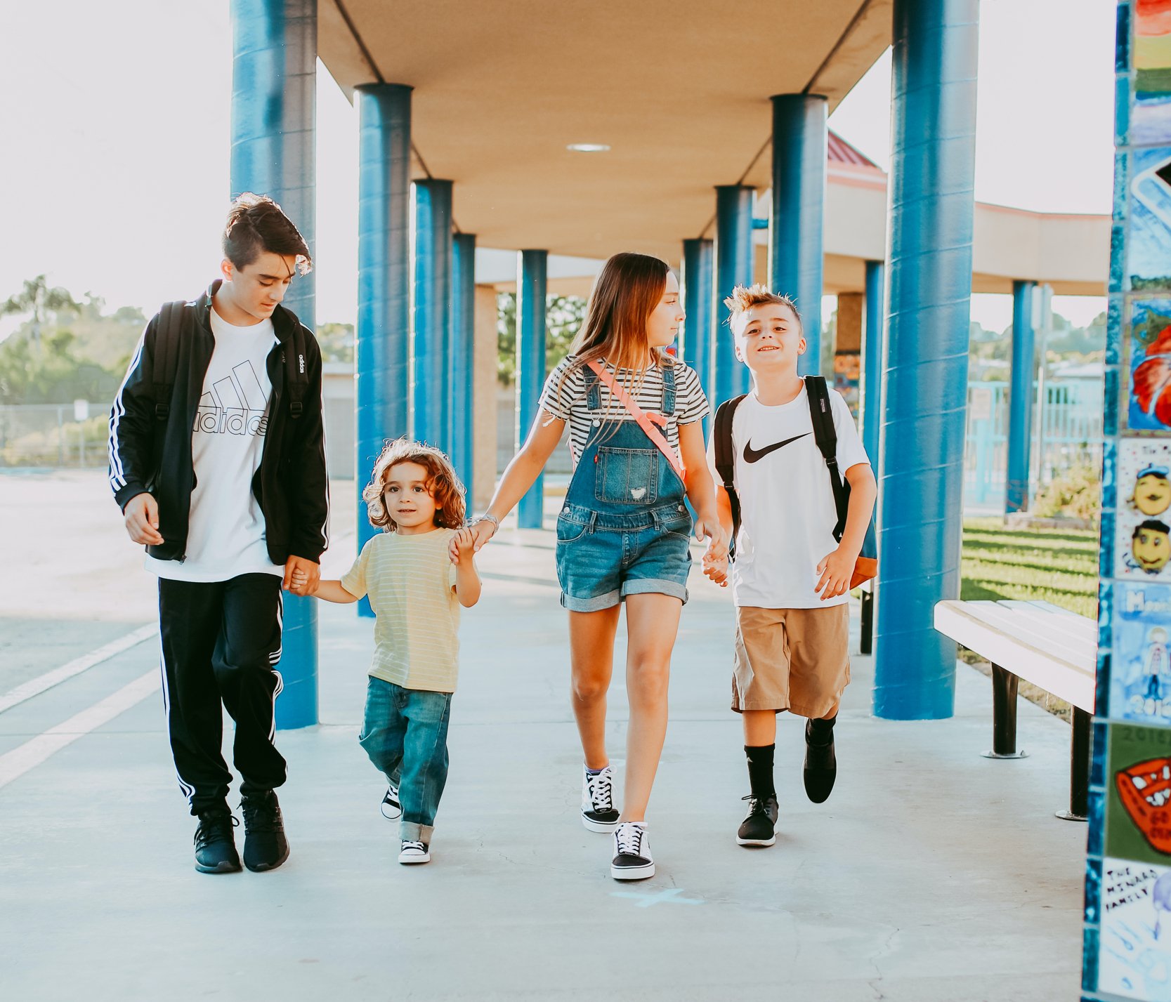 kids walking at school