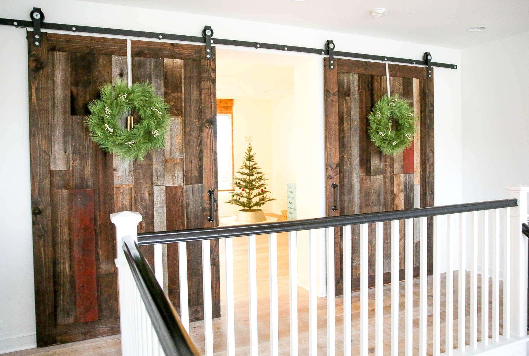 barn doors with christmas wreaths