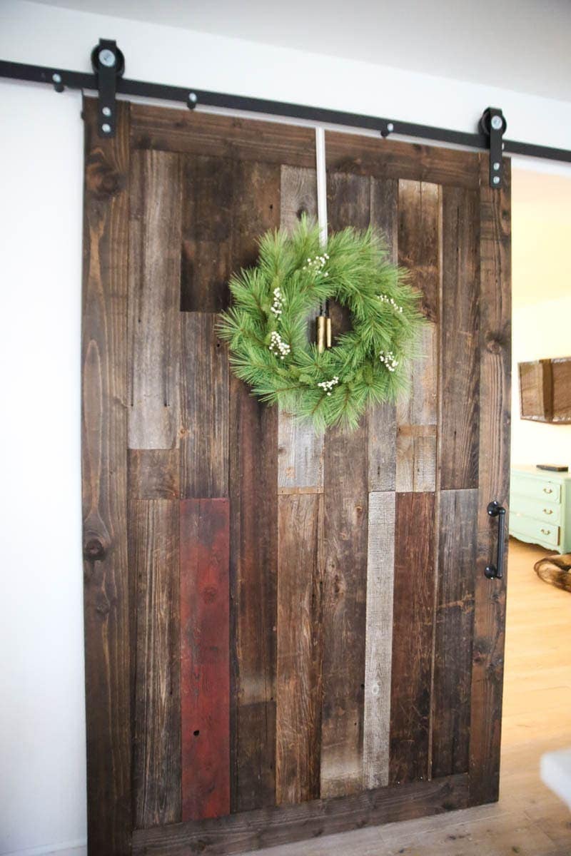 Barn doors with christmas wreath