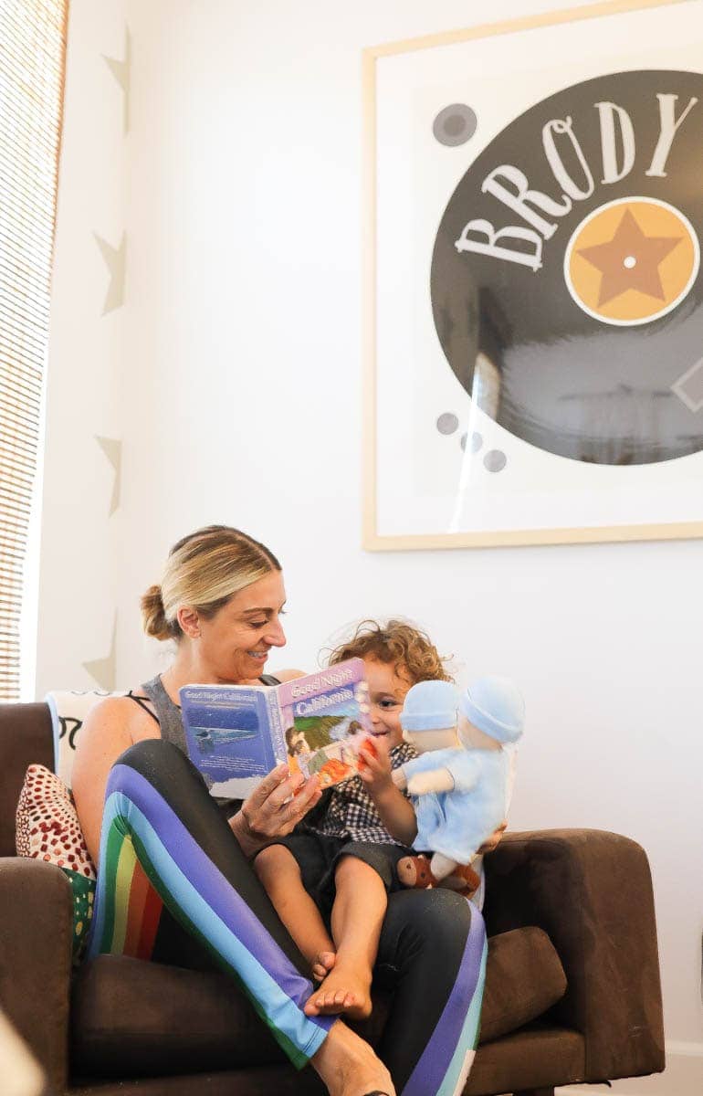 Mom & son reading a book