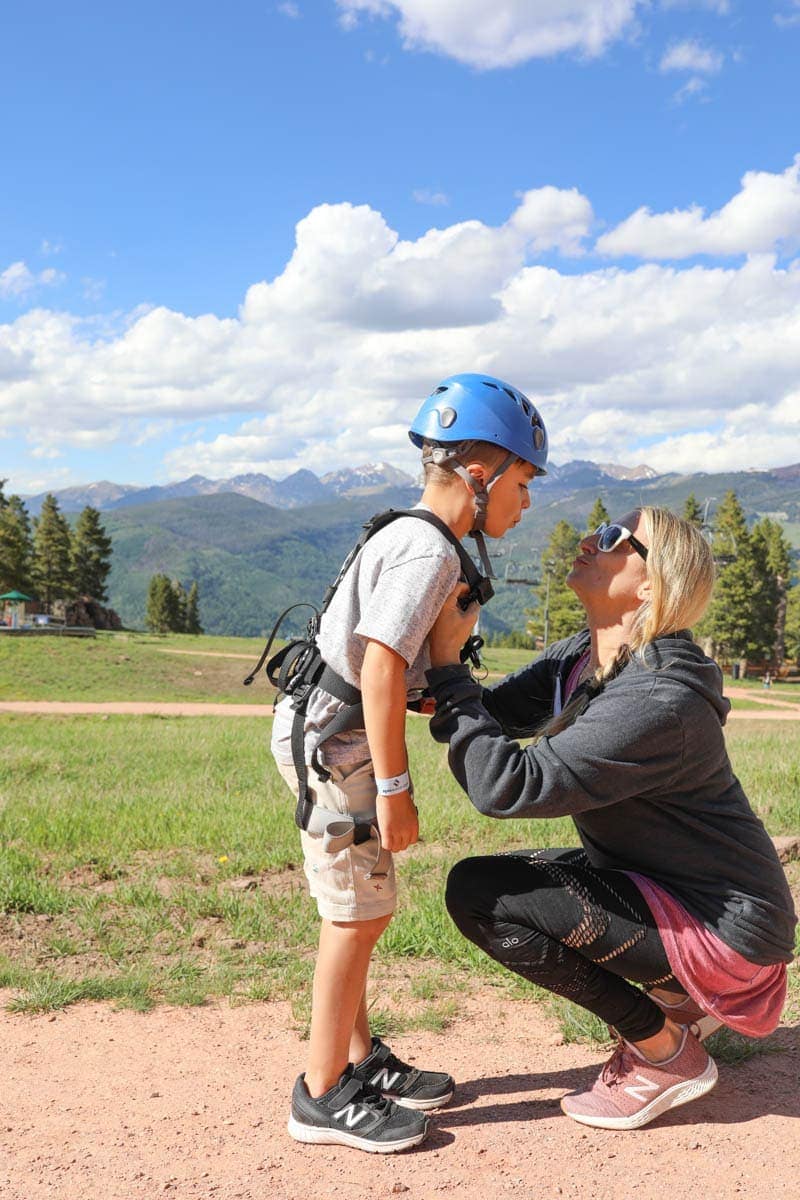 mom and son in sneakers