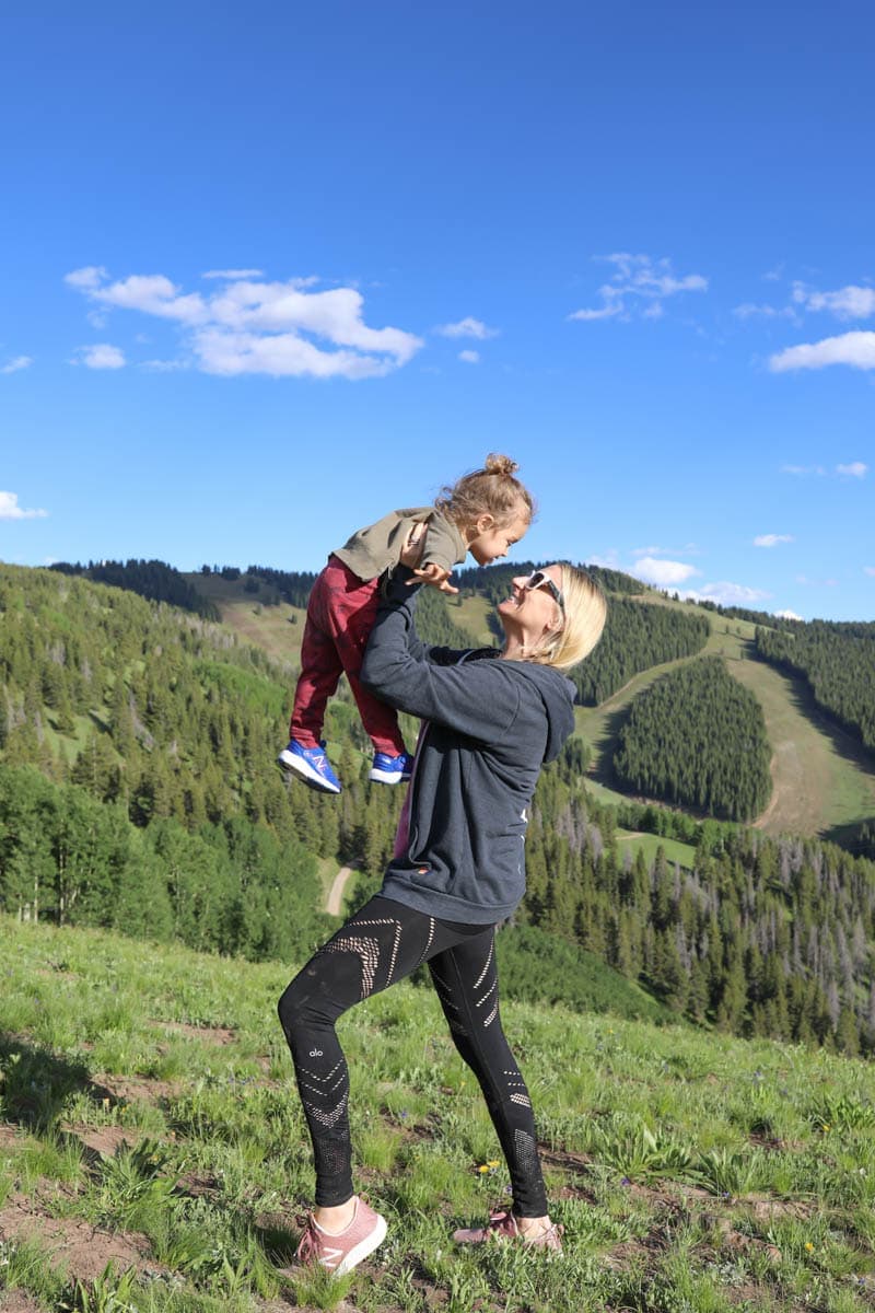 mom and baby on mountain