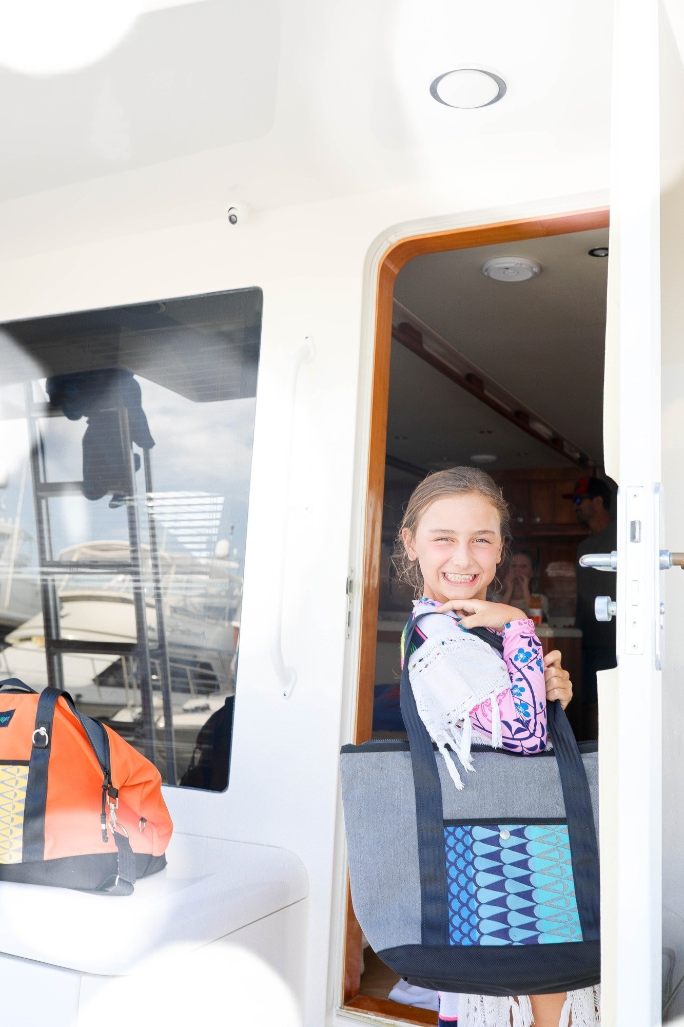 boat girl bag on boat