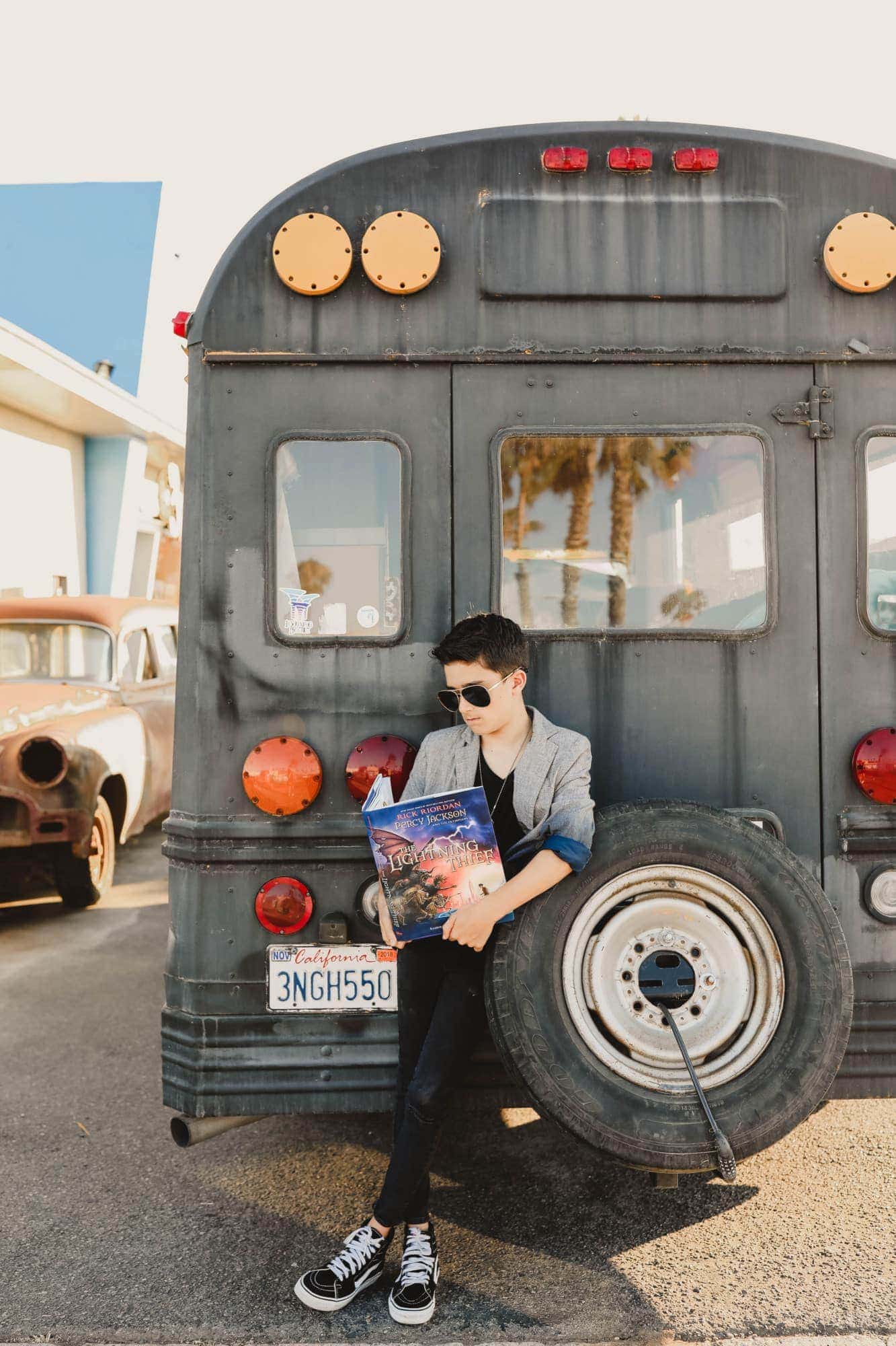 boy near school bus