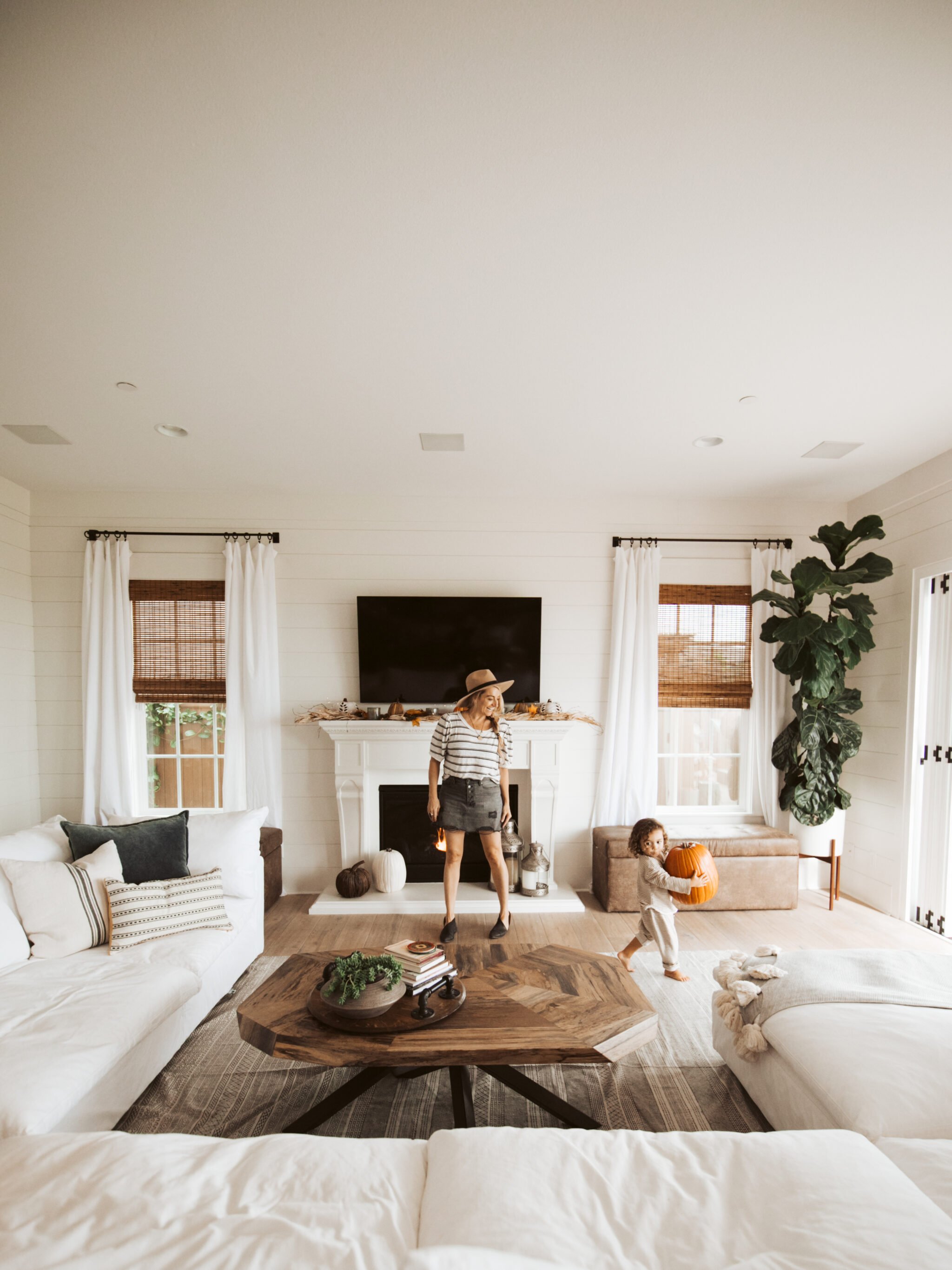 mom and baby in living room