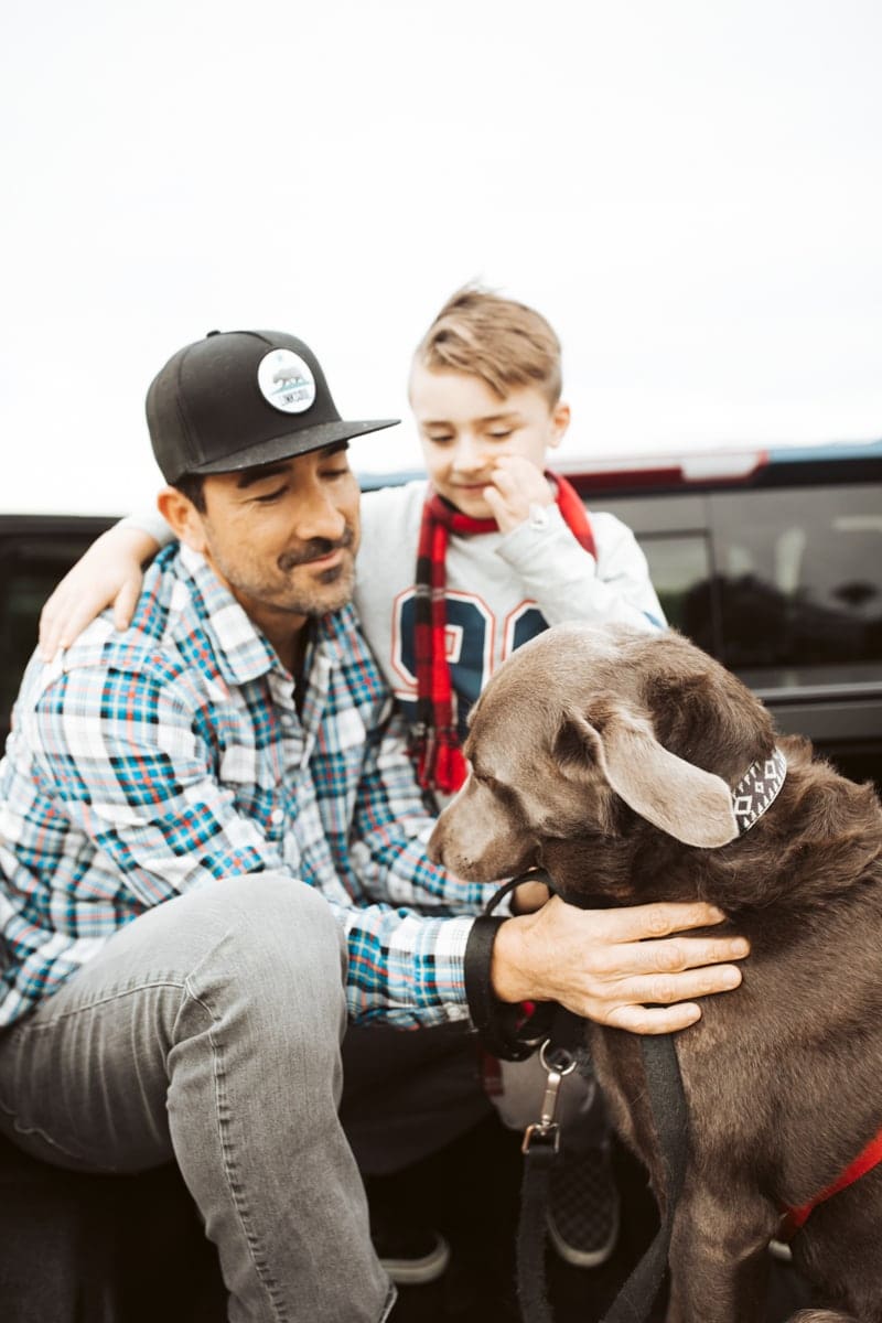 father son and dog