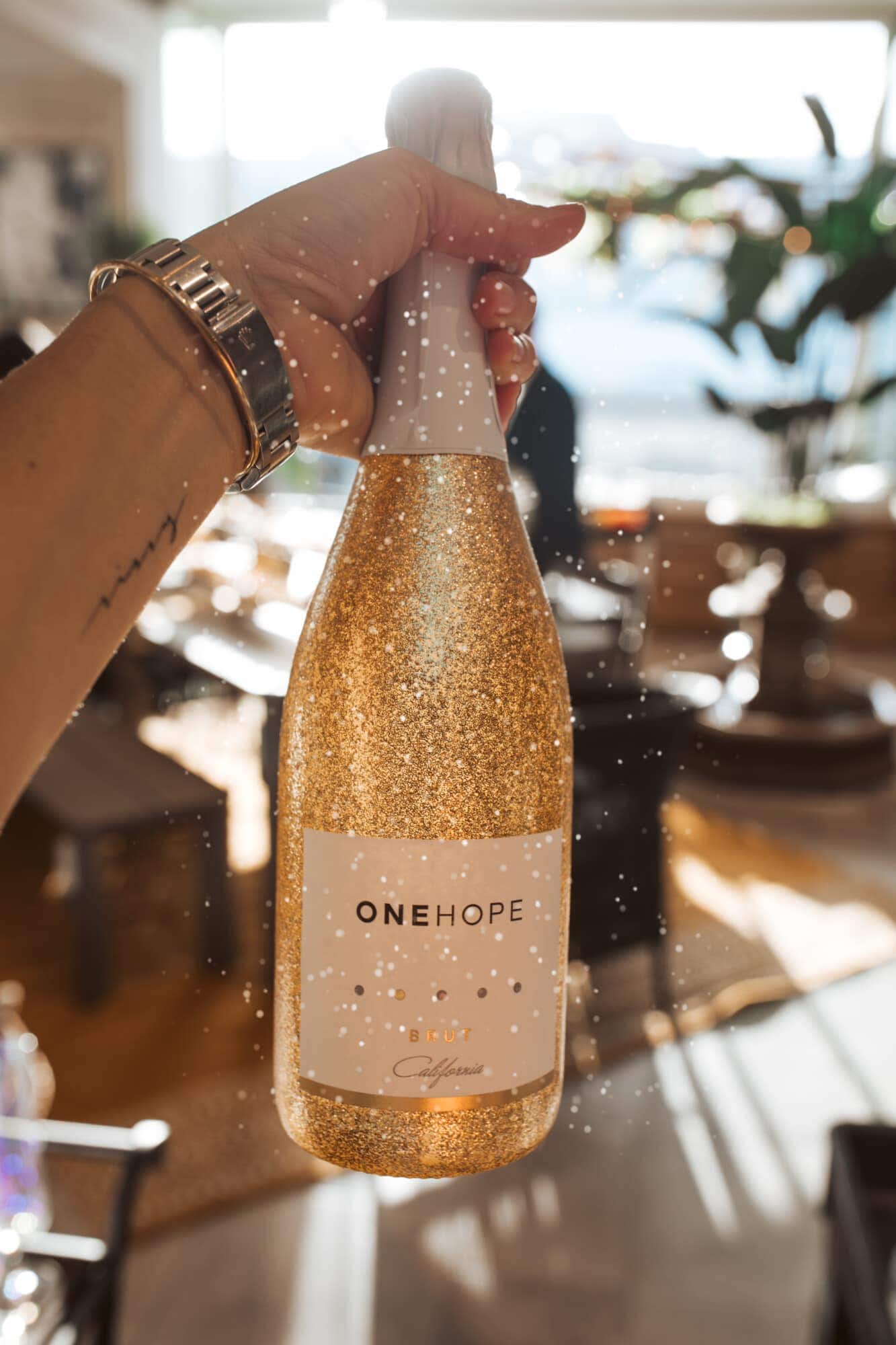 glitter champagne bottle