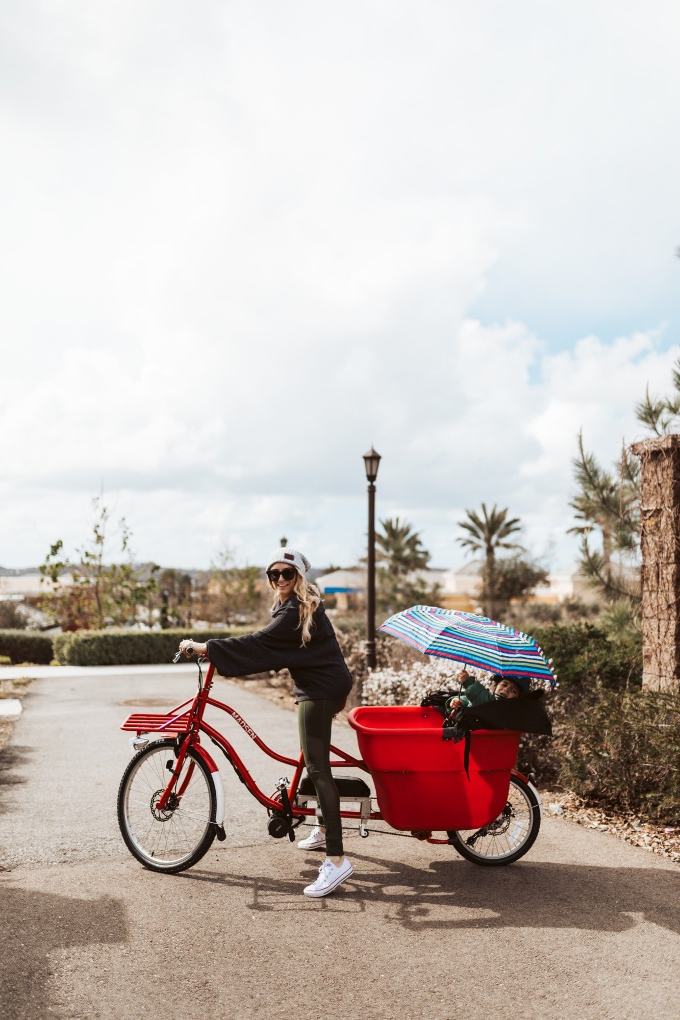 mom and child on bike