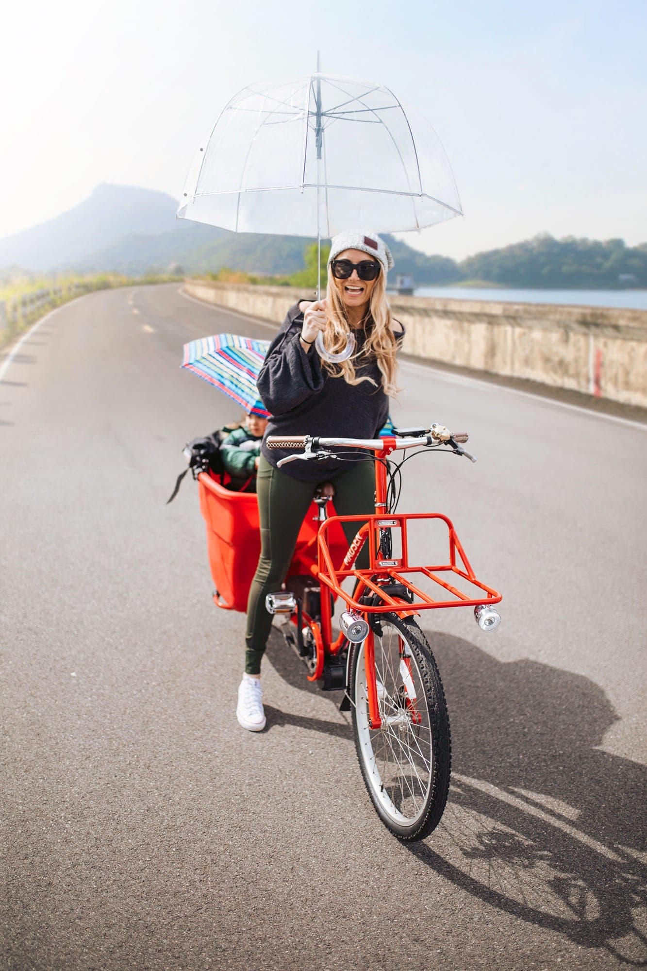 mom and child on bike