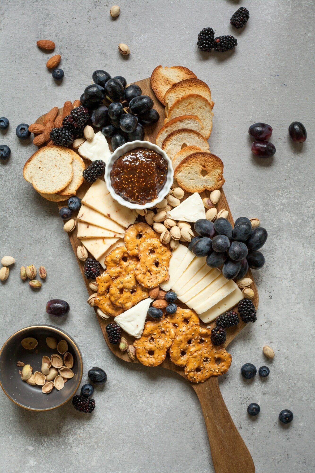 overhead view of a simple cheese board