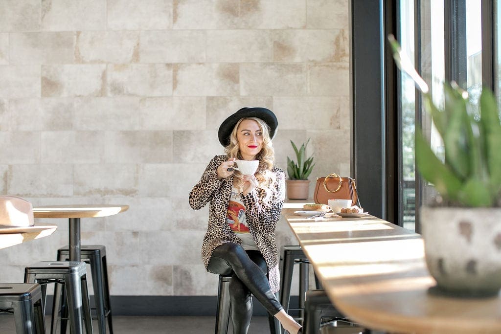 woman drinking coffee