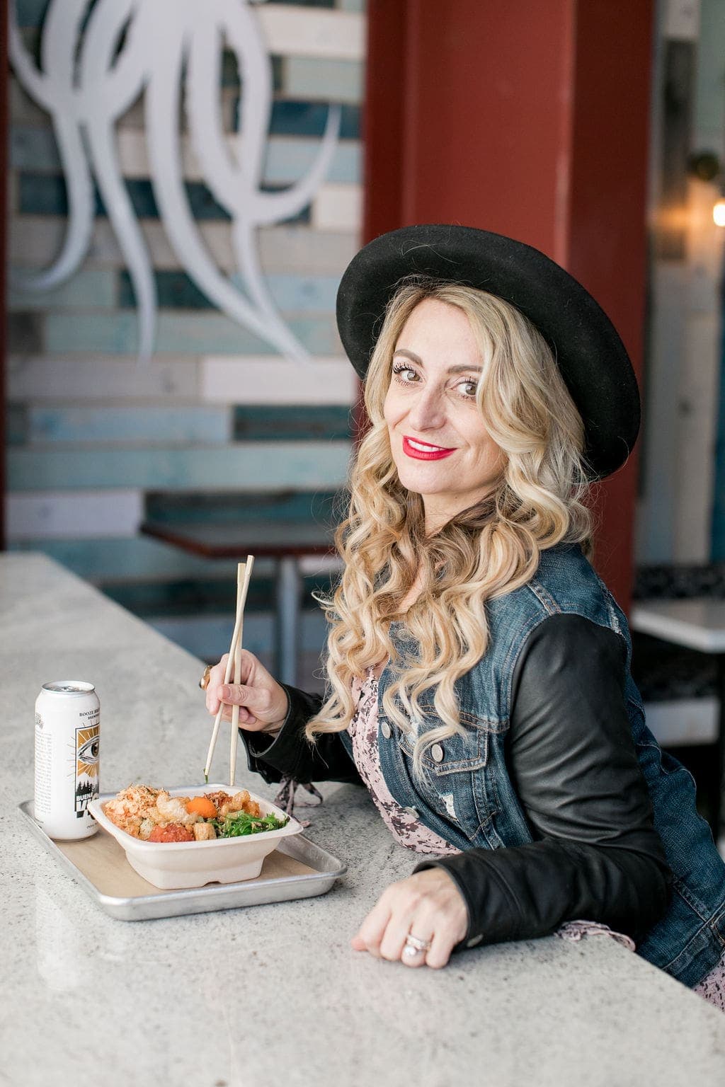 woman eating in restaurant