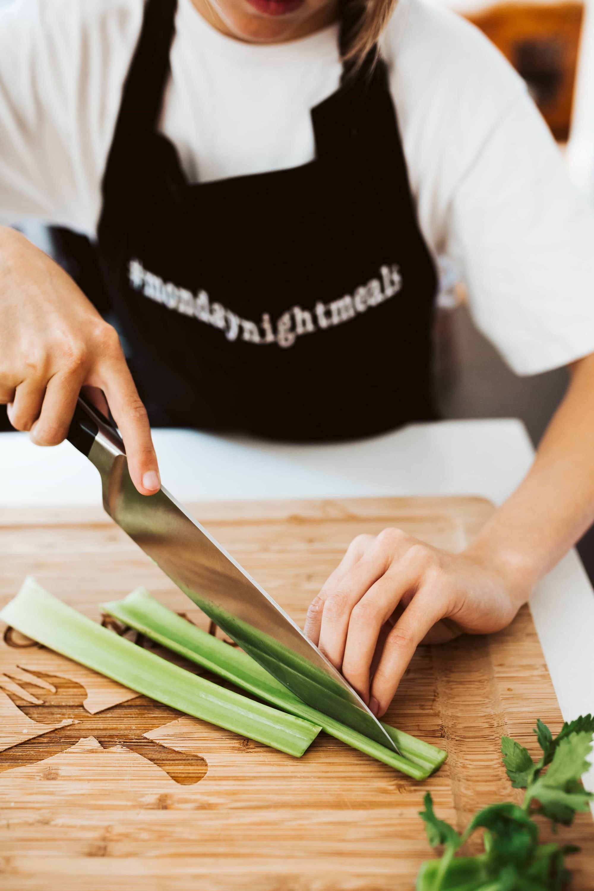 slicing celery