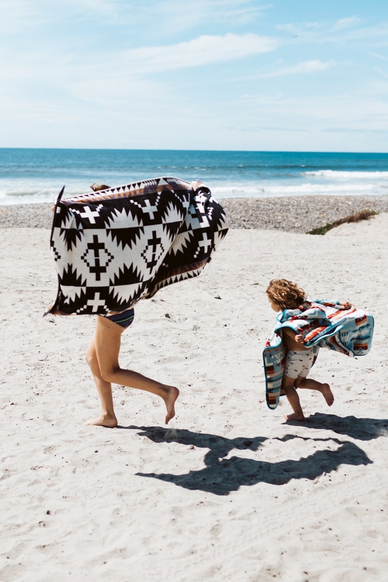 mother and child at beach