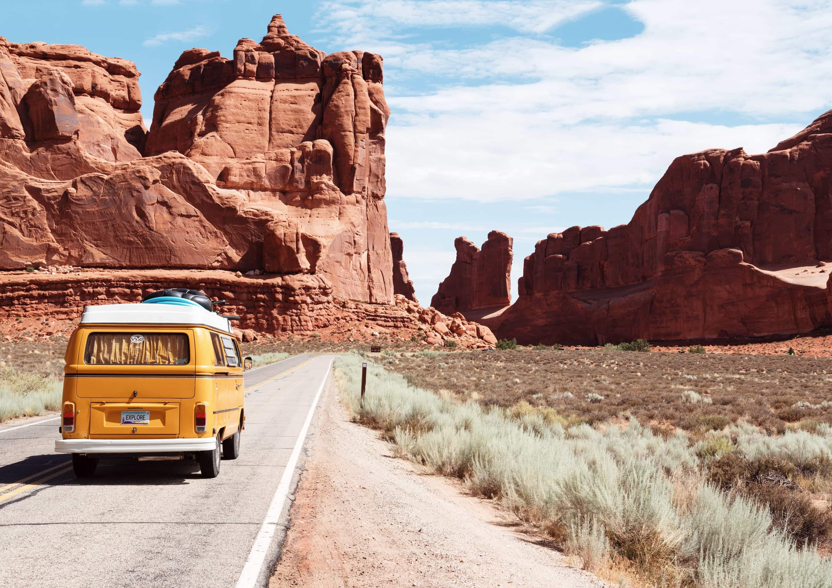 van in desert