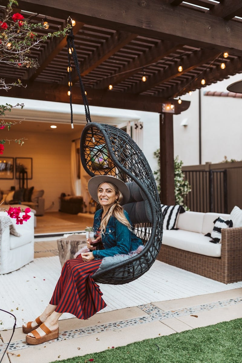 woman on outdoor swing