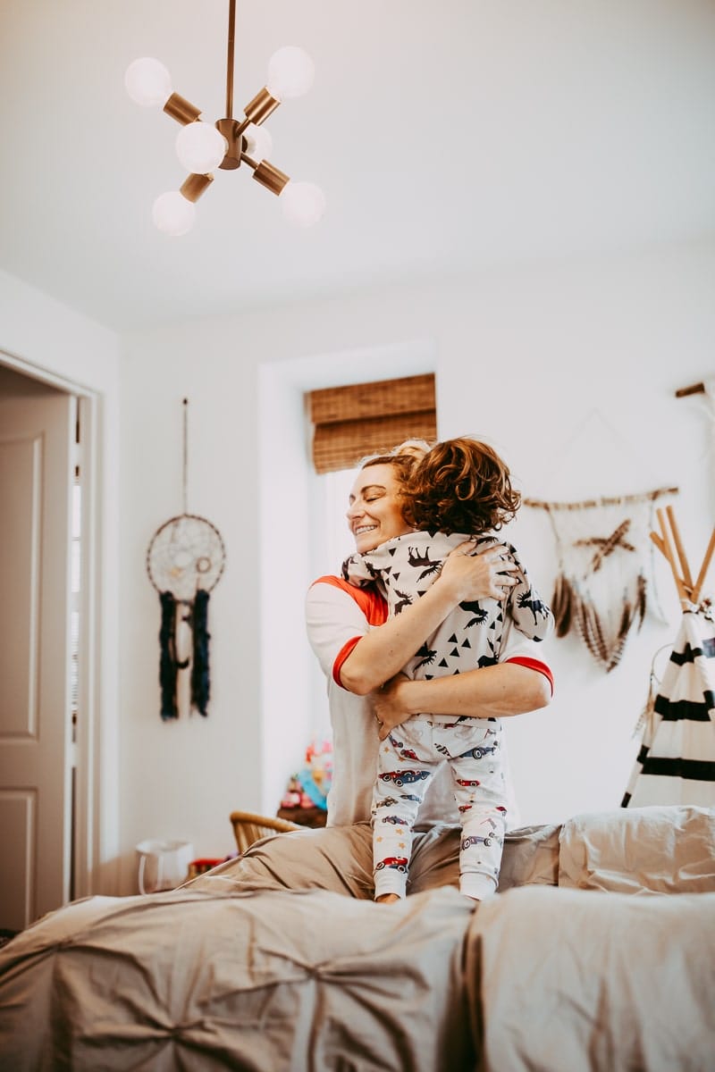 mother and child hugging