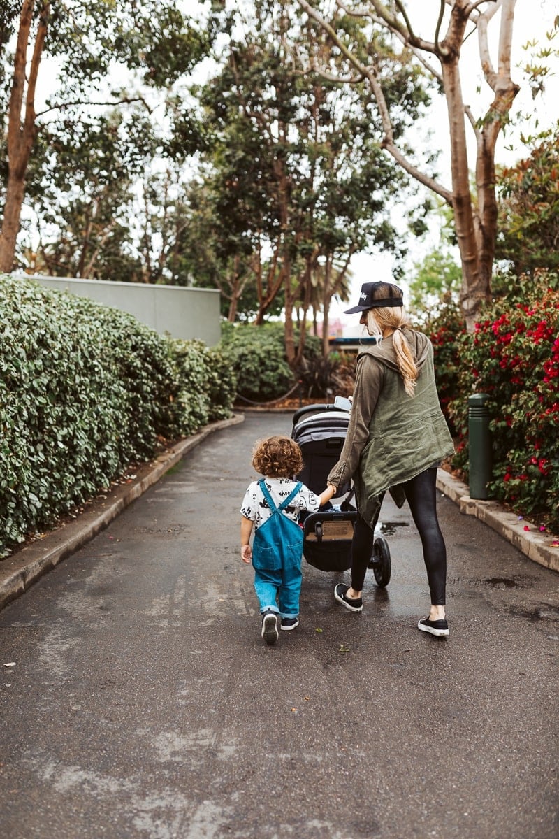 mom and child walking