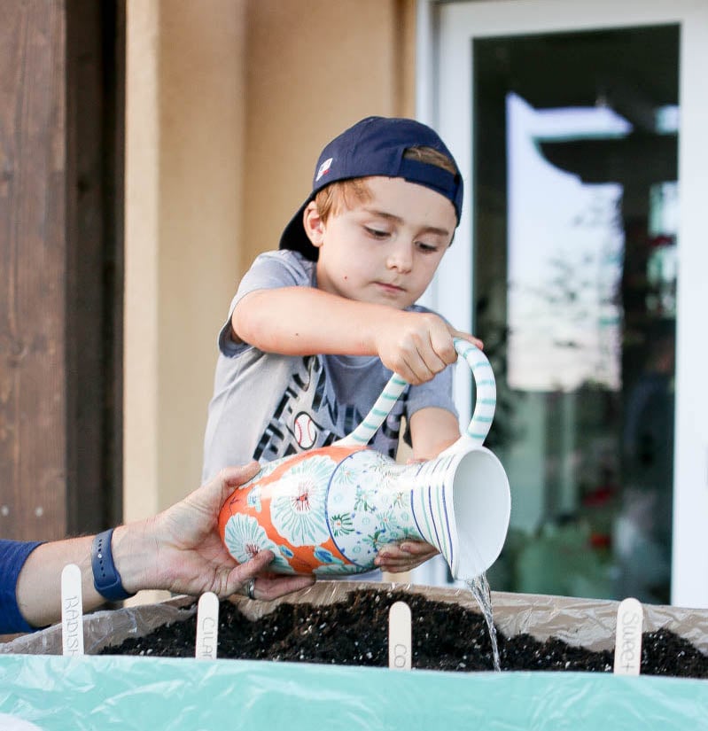 boy watering plants