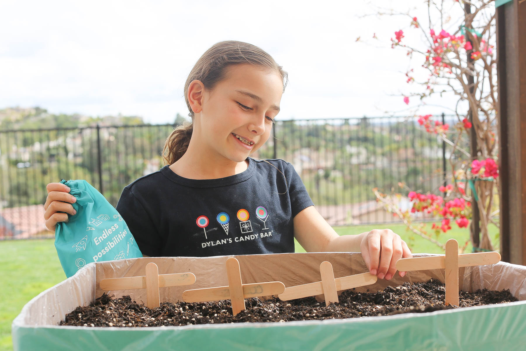 girl making a garden