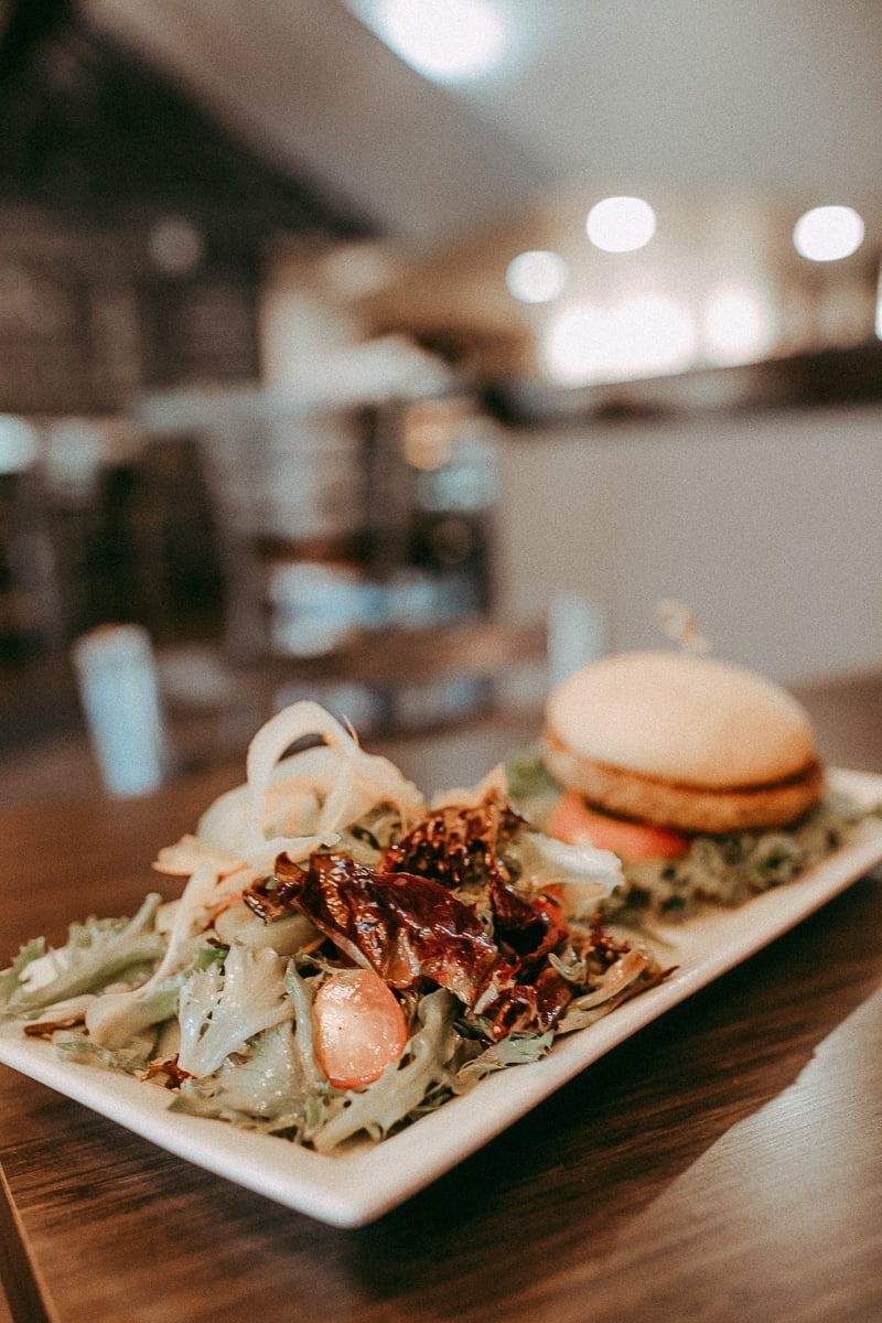 burger and salad