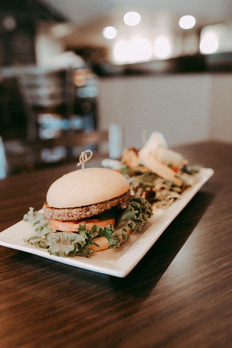 burger and salad