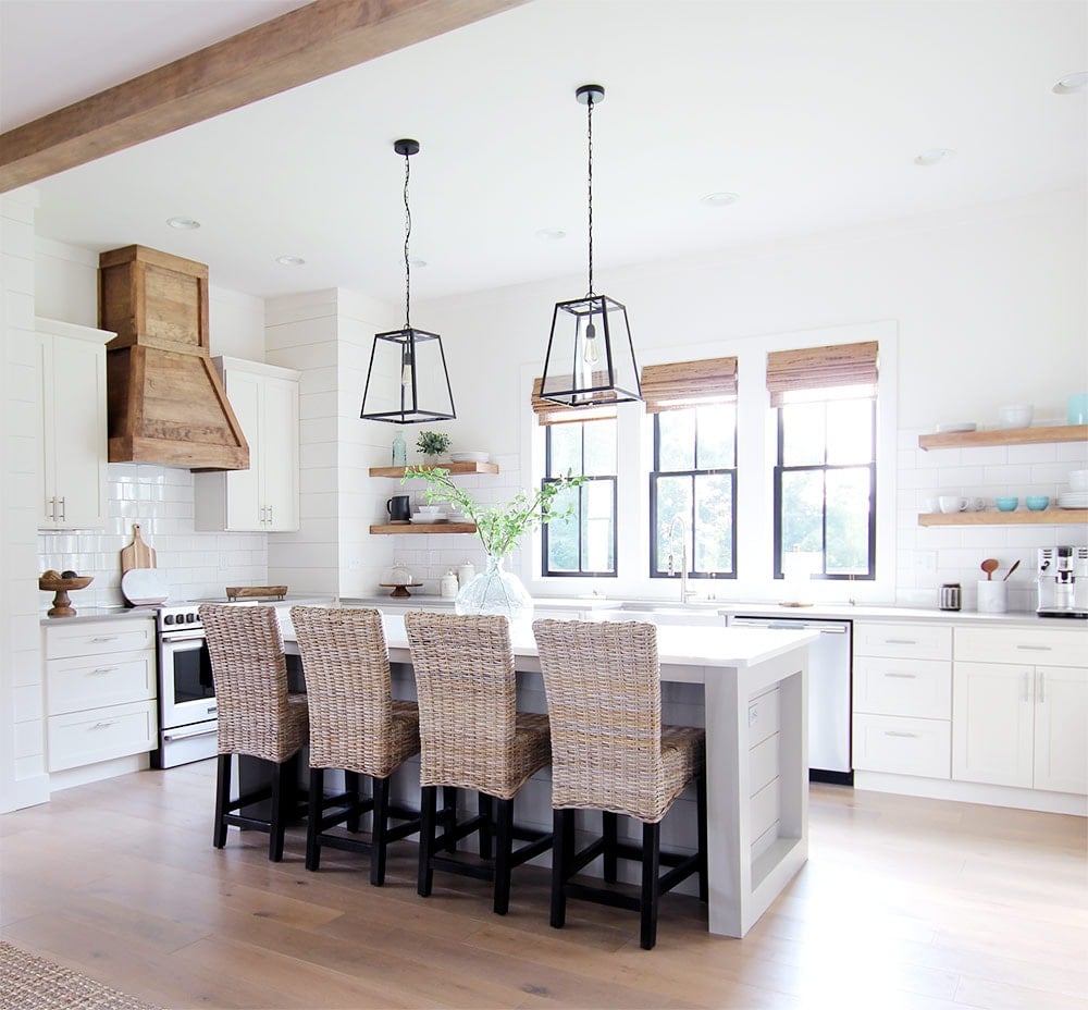 Modern farmhouse kitchen designed with a neutral pallet and natural elements.