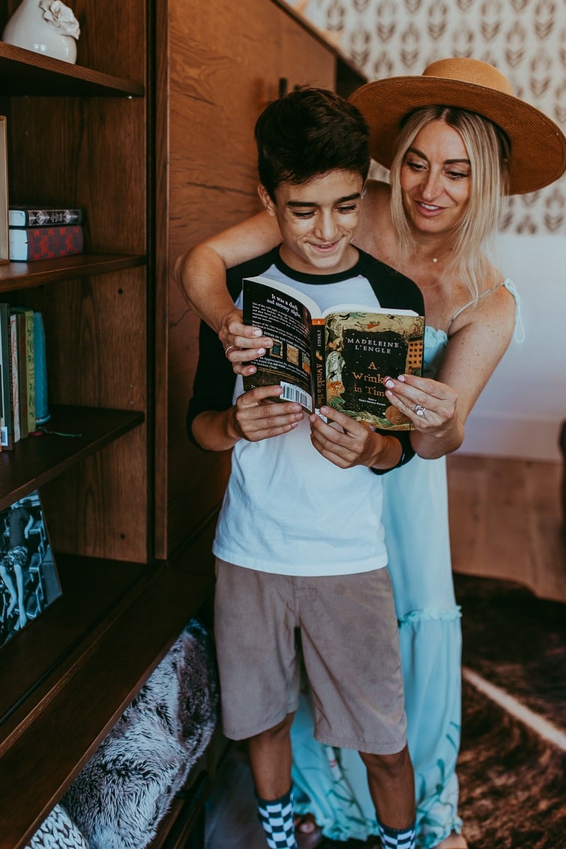 mom and son reading