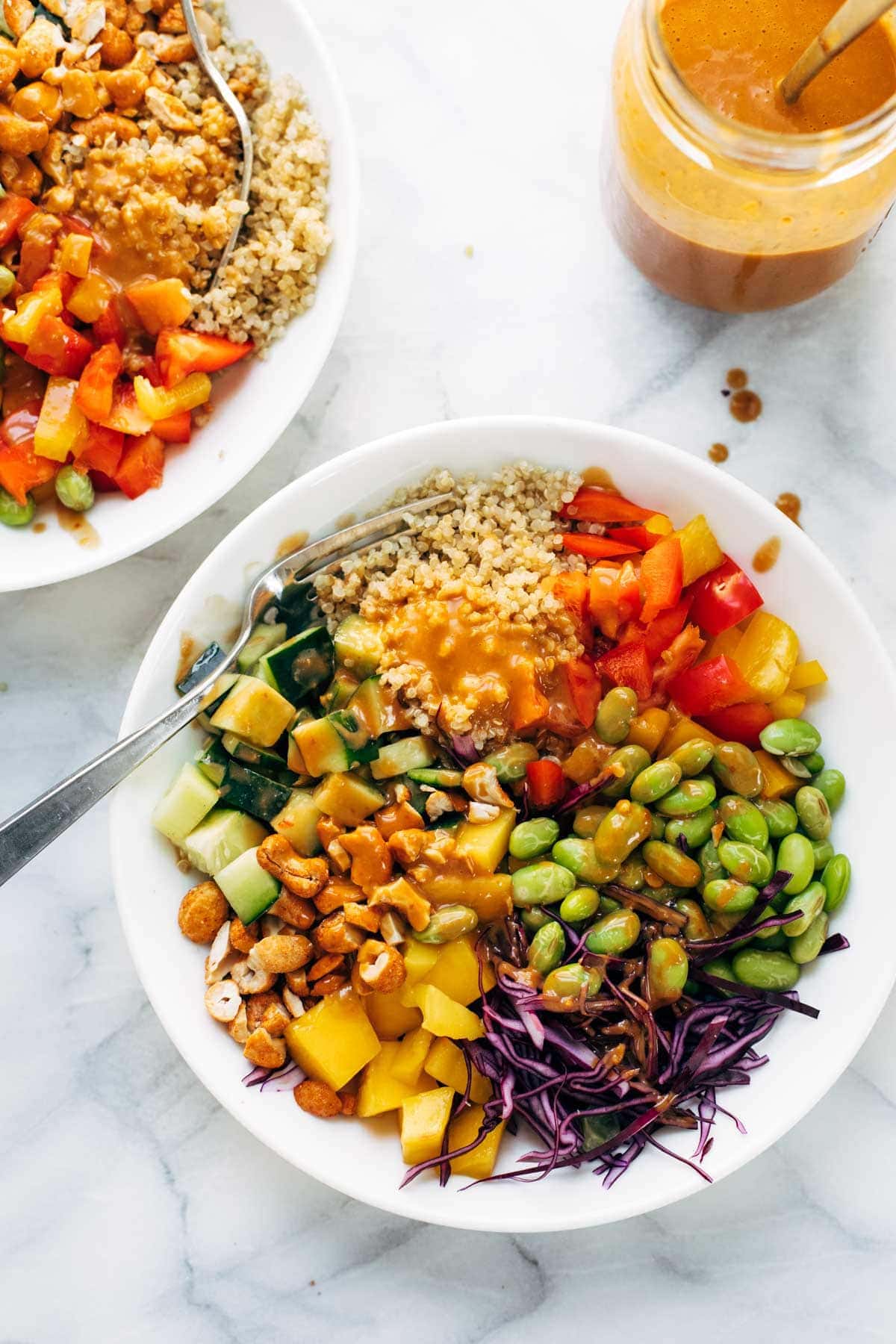 Quinoa Crunch Salad made with colorful veggies and a tasty peanut dressing. 