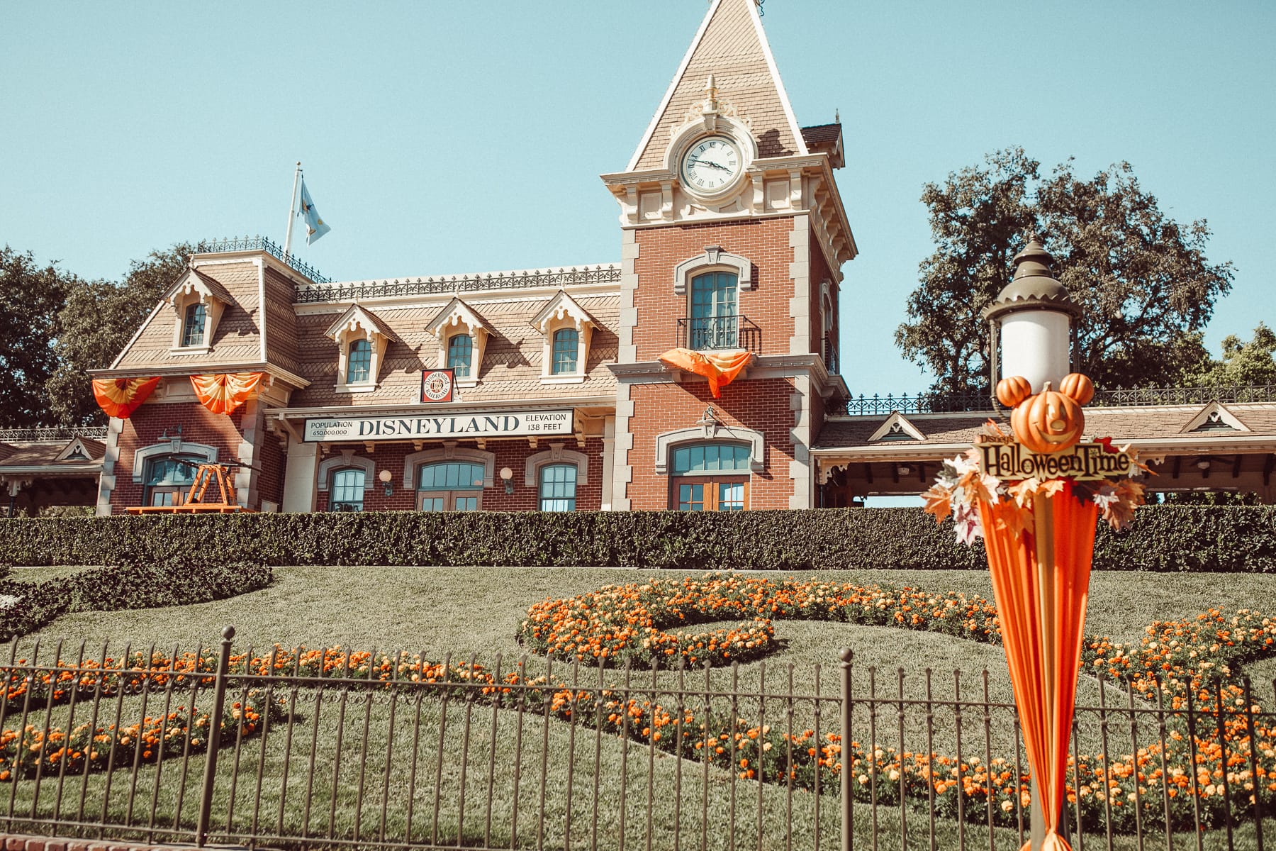Disneyland Halloween Time Decorations at the front of the theme park.