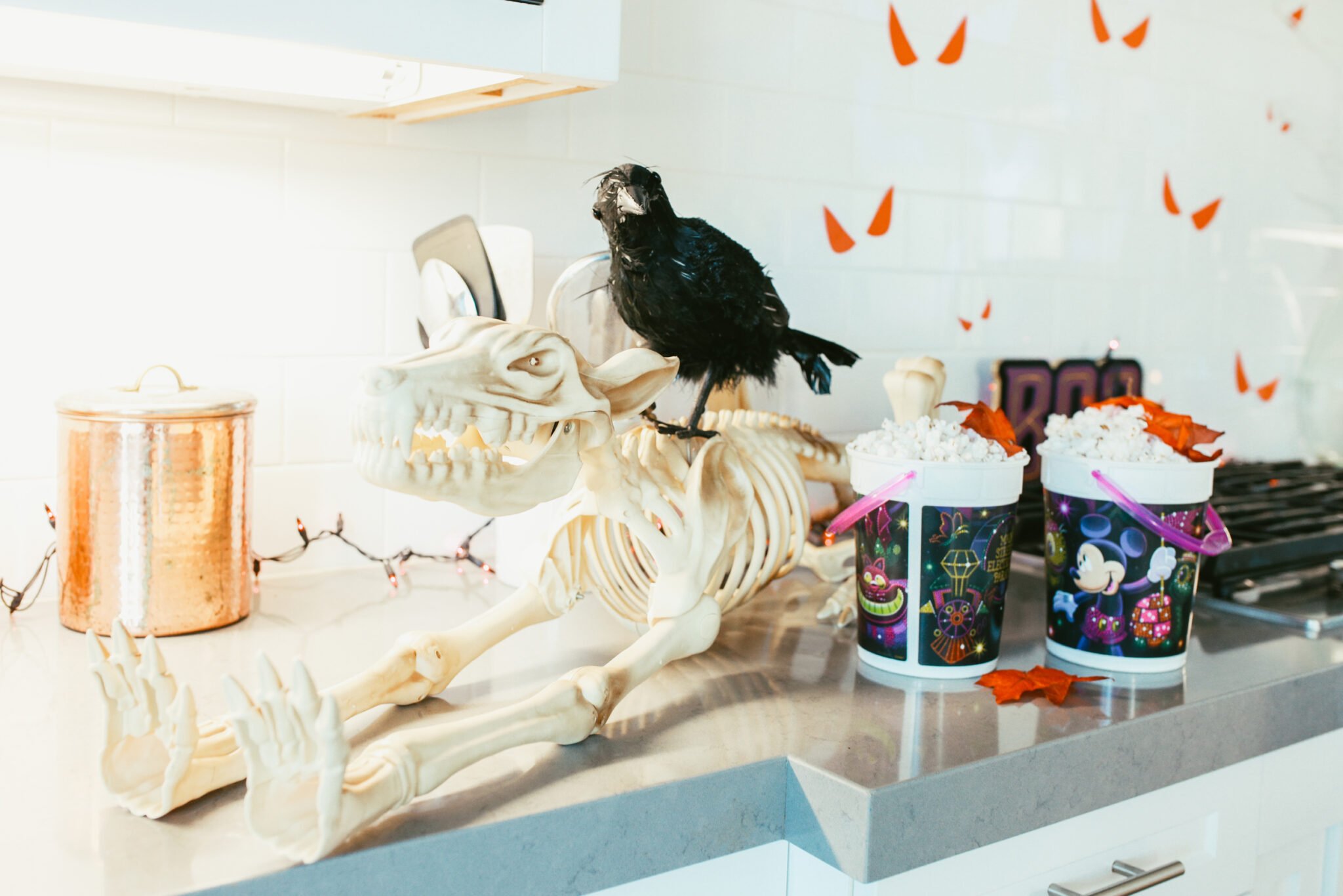 halloween decorations on kitchen counter