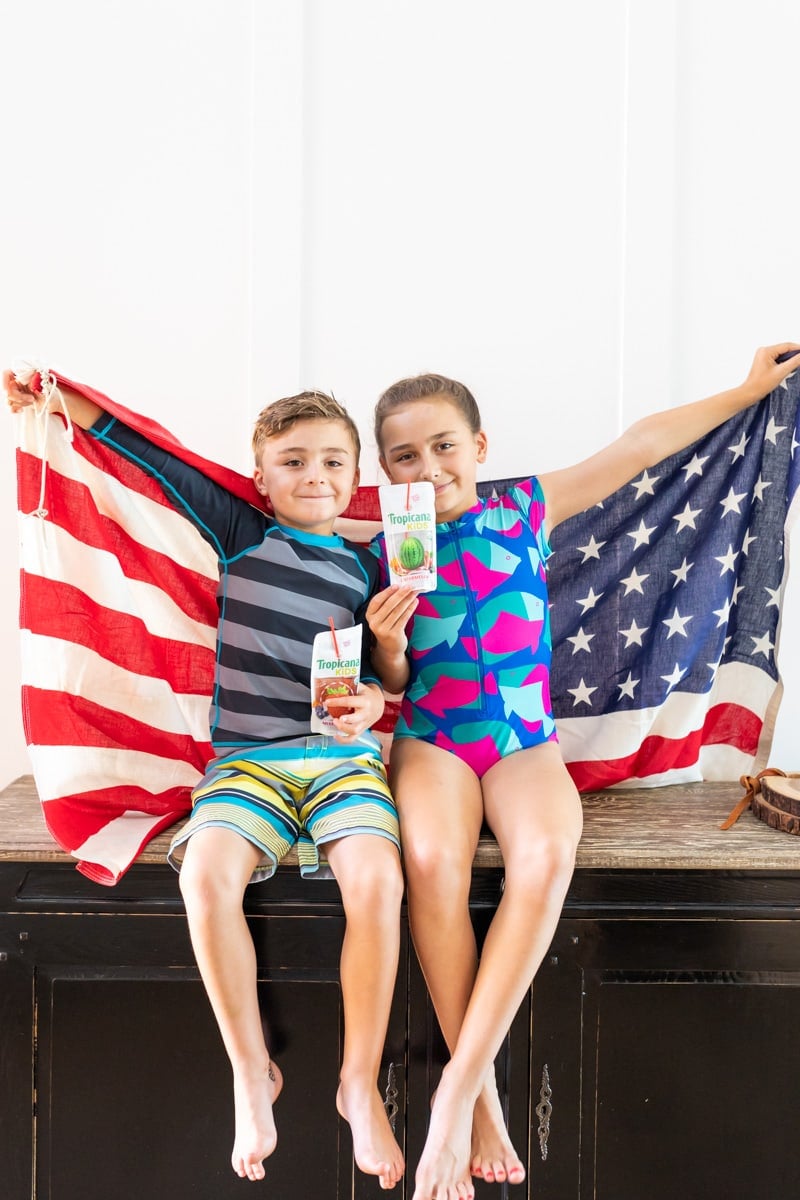 kids drinking juice flag