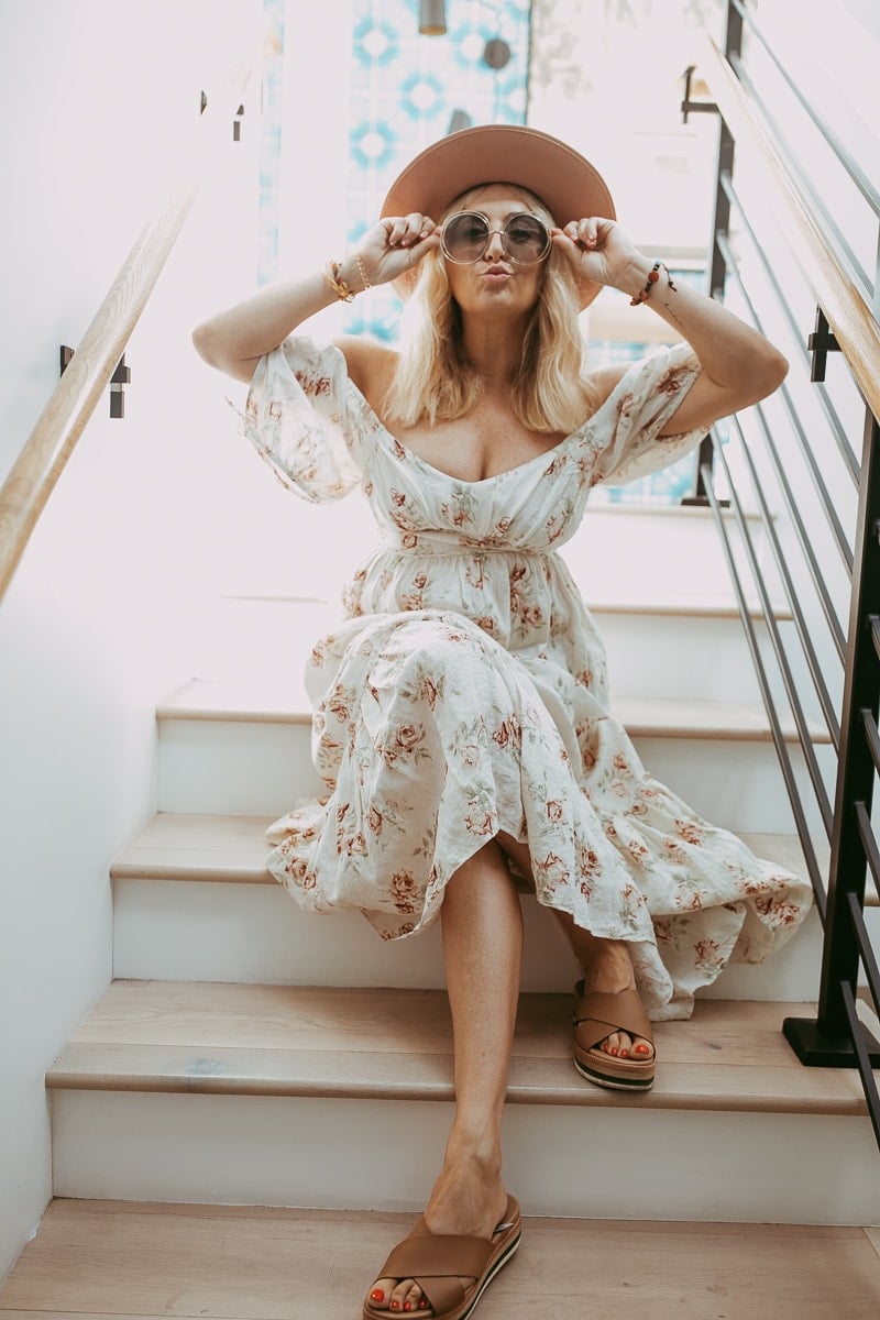 woman posing on stairs