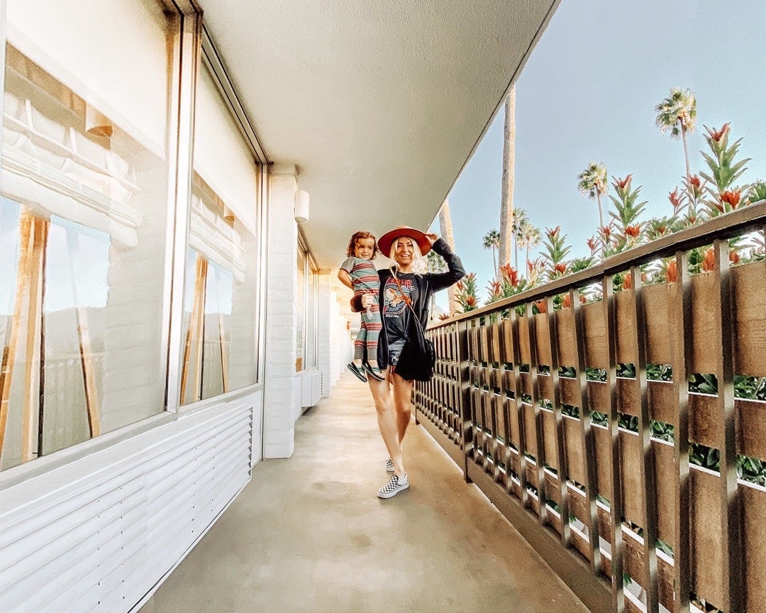 mom and son walking