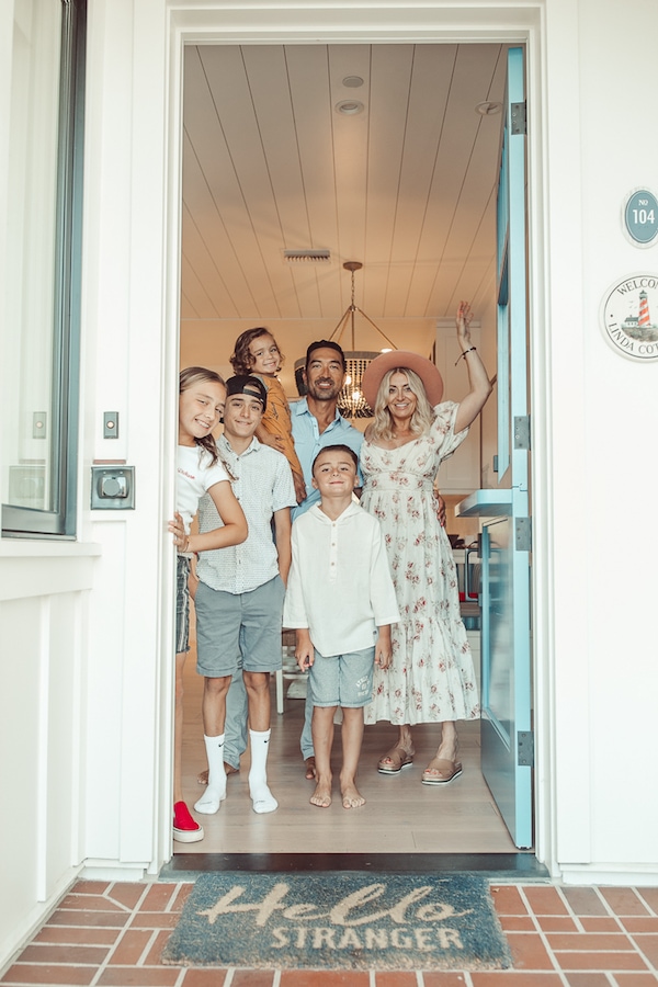 happy family in doorway