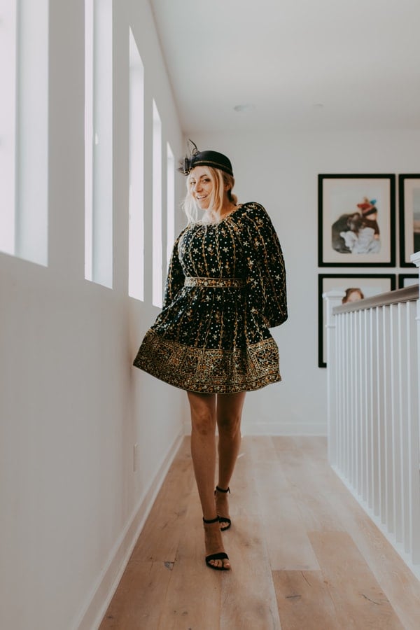 woman walking down hall