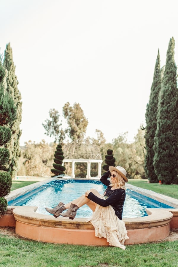 woman by fountain