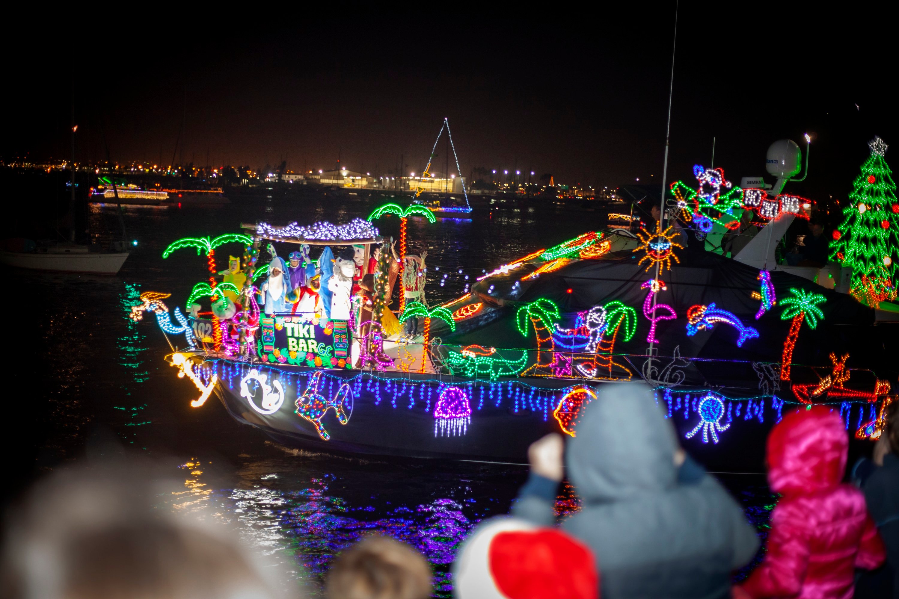 boat in christmas lights