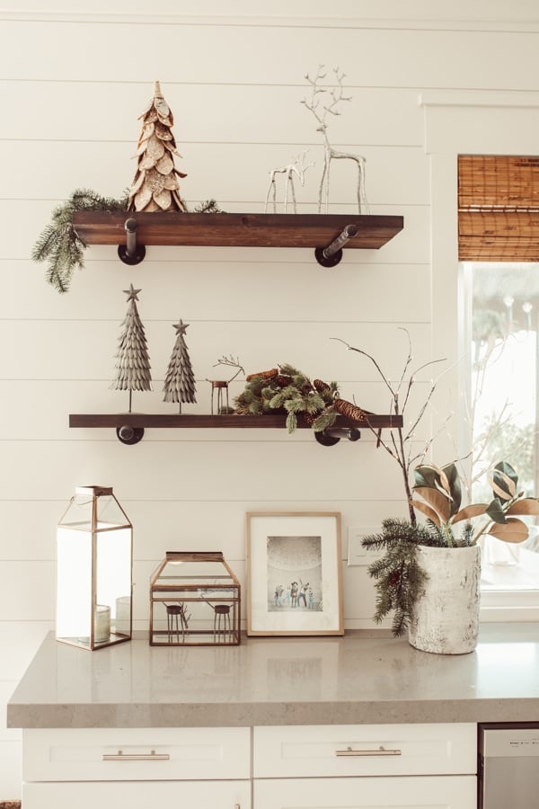 holiday shelves in kitchen