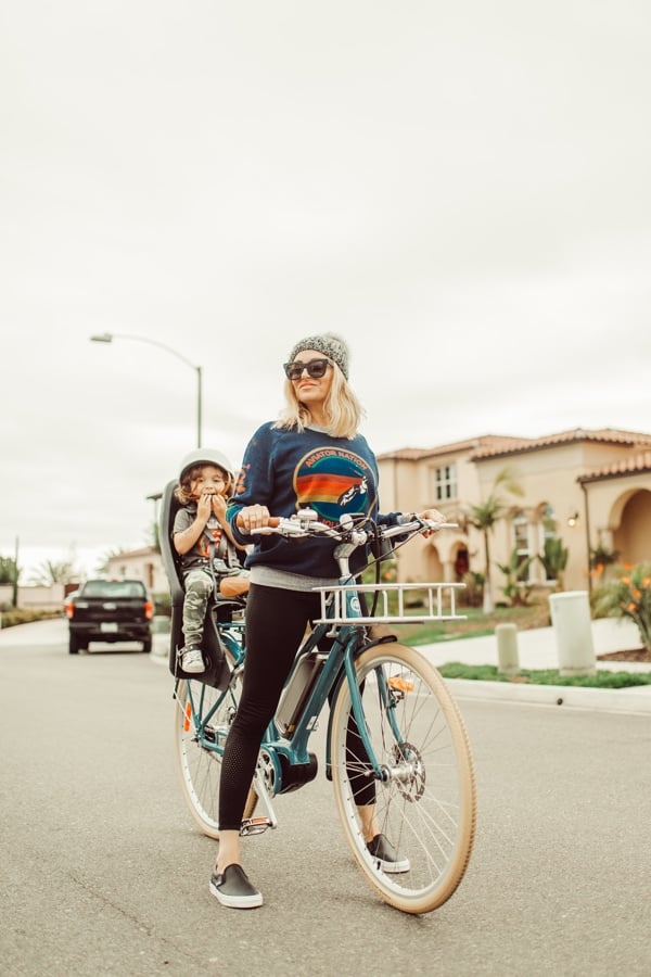 mom and toddler biking