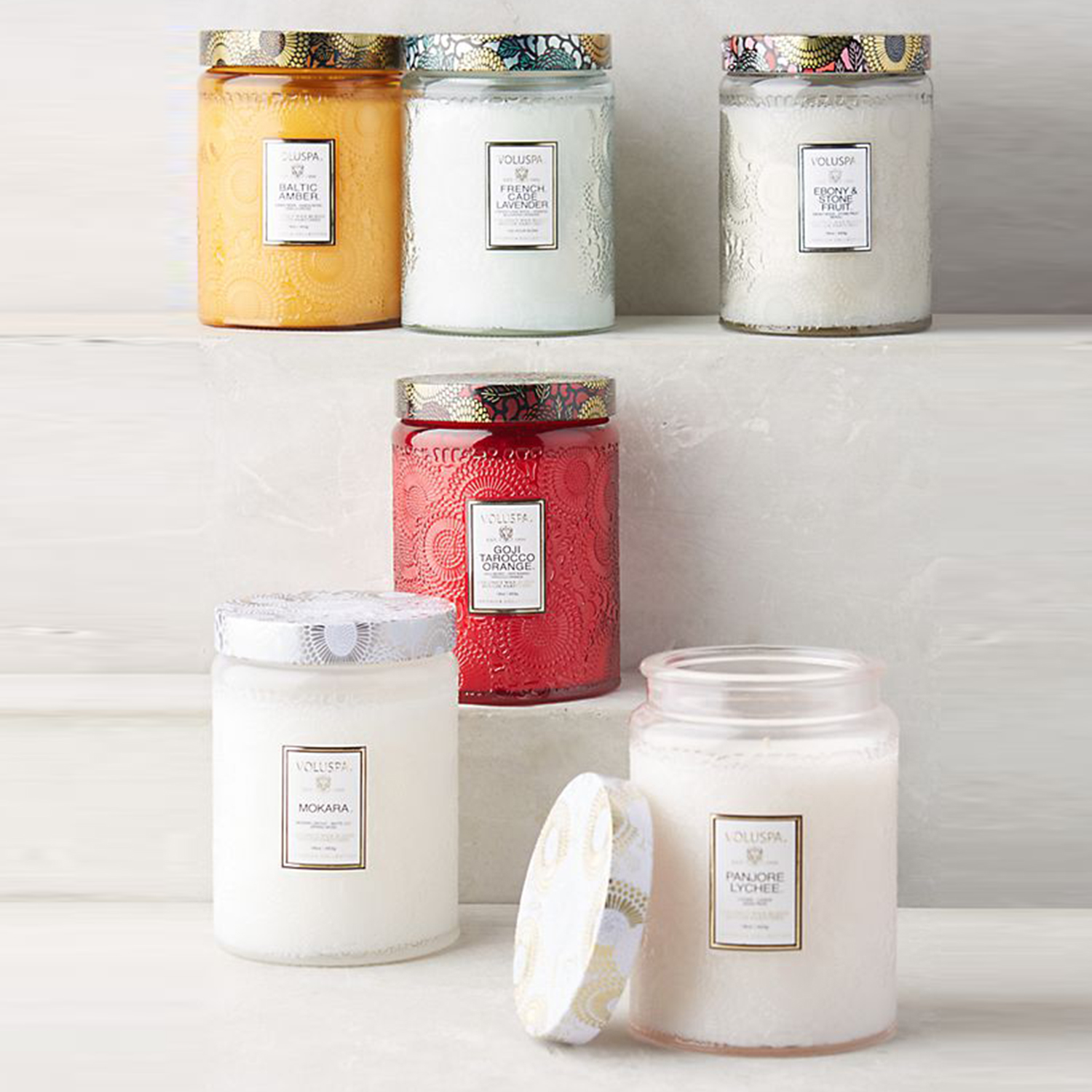 candles on shelves